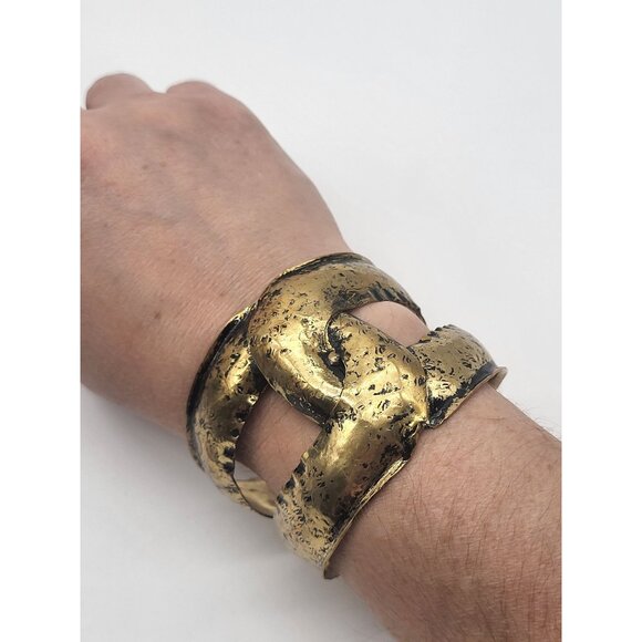 Anthropologie Intertwined Twist Tarnished Gold Tone Cuff Bracelet - Picture 9 of 12